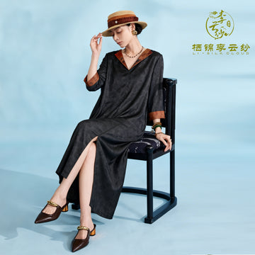 LI SILK CLOUD Dress Three-quarter Sleeve Draping Slim-fit Mulberry Silk Professional Midi Dress