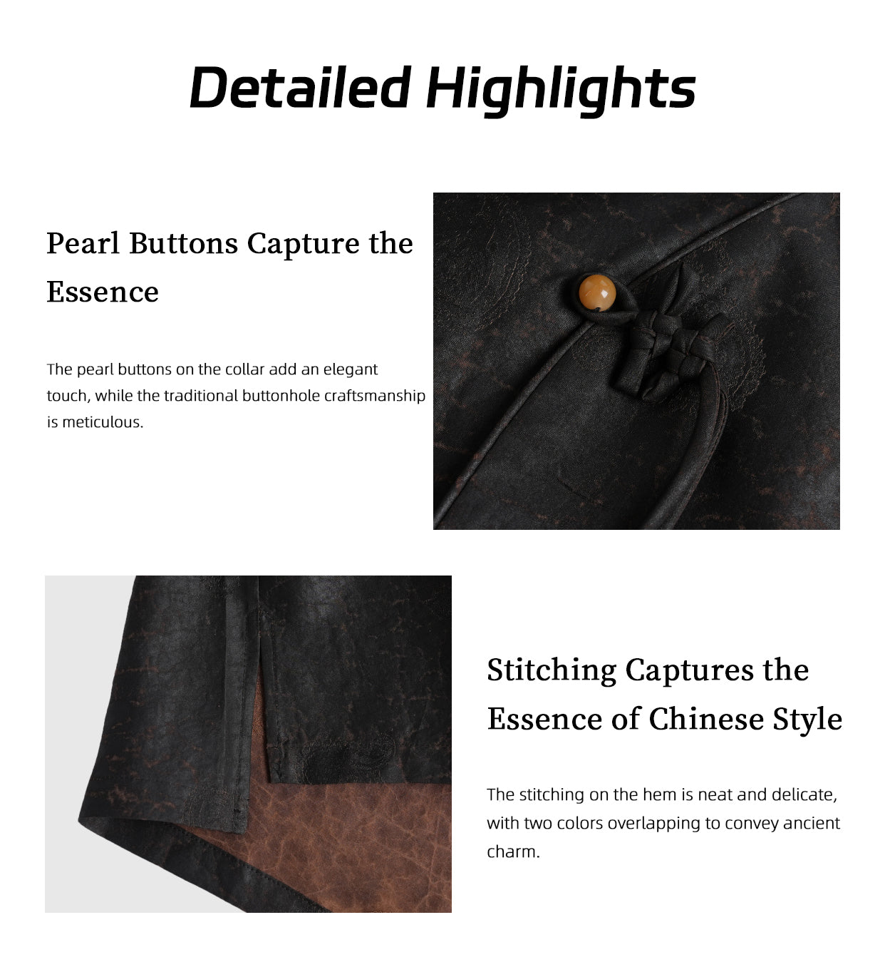 Xiangyunsha contrasting color top · Hand-knotted rope knot· Pearl button Guangdong Black Pearl Gambiered Guangdong Gauze xiangyunsha