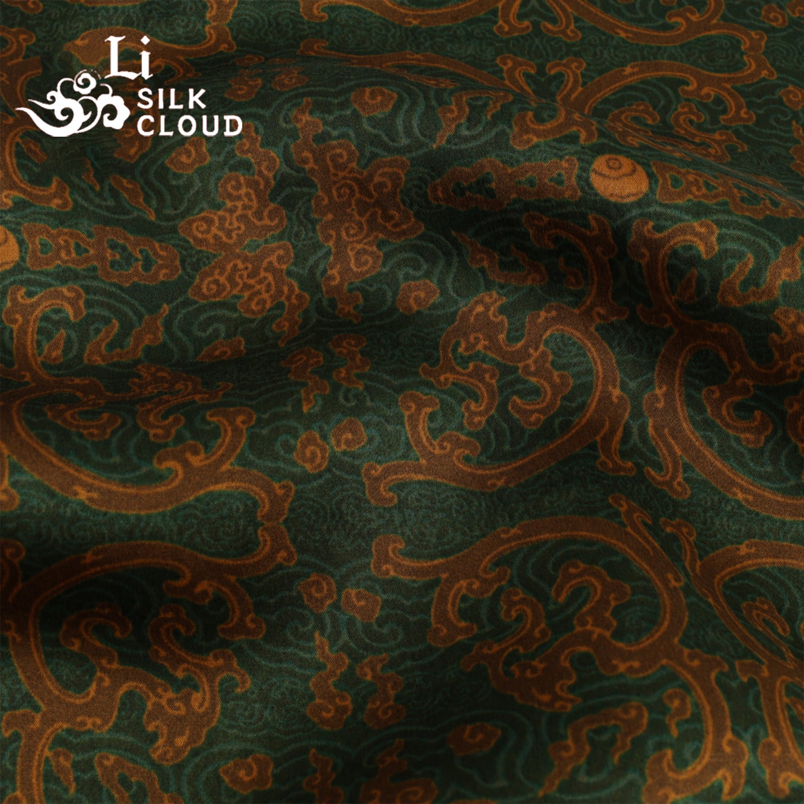 Chic Xiangyunsha TOP | Vintage Frog Closures & MandarinCollar | Bold Dark Green/Orange | Flowy Lantern Sleeves lLuxury Feel Guangdong Black Pearl Gambiered GuangdongGauze xiangyunsha