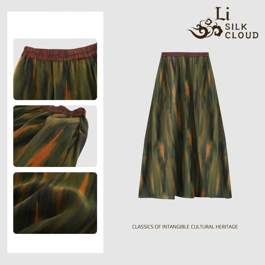 Pastoral Poetic skirt .Sunset Gradient . Collectible-grade Xiangyunsha Guangdong Black Pearl Gambiered Guangdong Gauze xiangyunsha