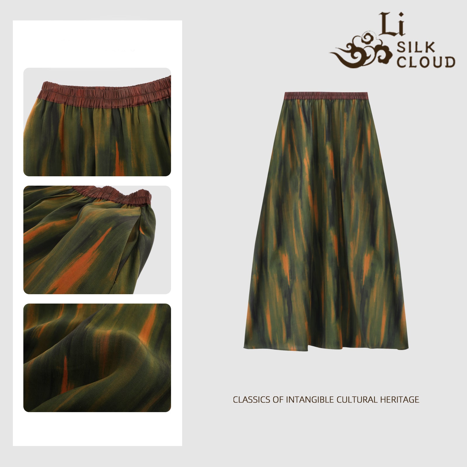 Pastoral Poetic skirt .Sunset Gradient . Collectible-grade Xiangyunsha Guangdong Black Pearl Gambiered Guangdong Gauze xiangyunsha