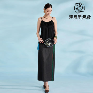 Skin-friendly Xiangyunsha long skirt . Slimming cut · Minimalistnew Chinese style   Guangdong Black Pearl GambieredGuangdong Gauze xiangyunsha