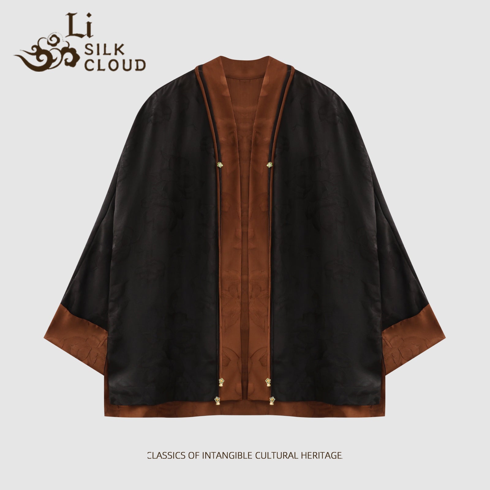 Soft Xiangyunsha Silk Coat · Brown-Black High-End Feel.Intangible Cultural Heritage Craftsmanship Breathable andHeat-Resistant   Guangdong Black Pearl Gambiered Guangdong Gauze xiangyunsha