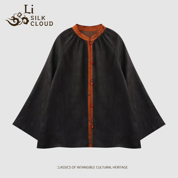 Lightly mature style Xiangyunsa jacket . Minimalist retro  Skin-friendly and breathable   Guangdong Black PearlGambiered Guangdong Gauze xiangyunsha