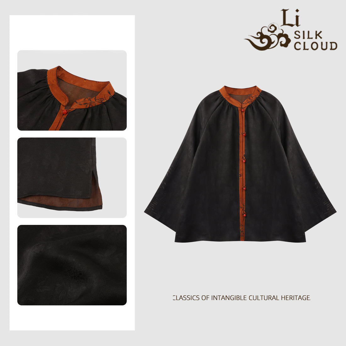 Lightly mature style Xiangyunsa jacket . Minimalist retro  Skin-friendly and breathable   Guangdong Black PearlGambiered Guangdong Gauze xiangyunsha