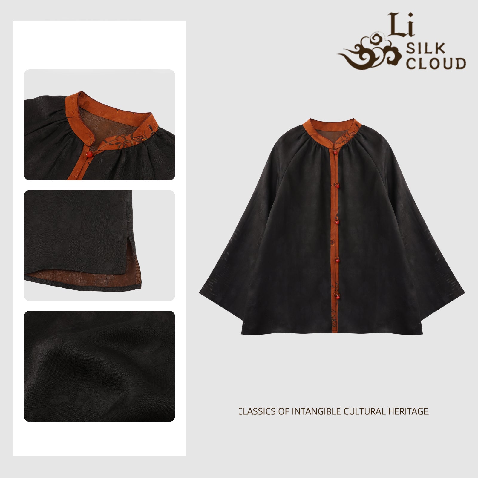 Lightly mature style Xiangyunsa jacket . Minimalist retro  Skin-friendly and breathable   Guangdong Black PearlGambiered Guangdong Gauze xiangyunsha