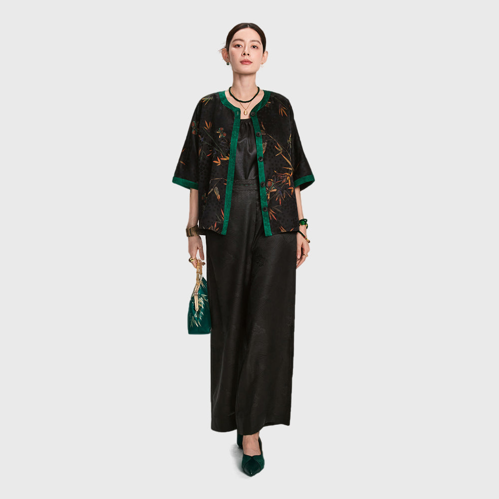 Xiangyunsha Minimalist Chinese Pants l Hidden PocketsMinimalist | Effortless Elegance for Any Occasion GuangdongBlack Pearl Gambiered Guangdong Gauze xiangyunsha