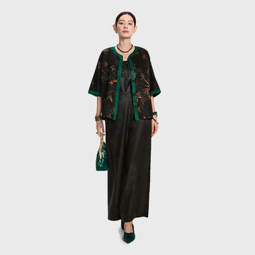 Xiangyunsha Minimalist Chinese Pants l Hidden PocketsMinimalist | Effortless Elegance for Any Occasion GuangdongBlack Pearl Gambiered Guangdong Gauze xiangyunsha