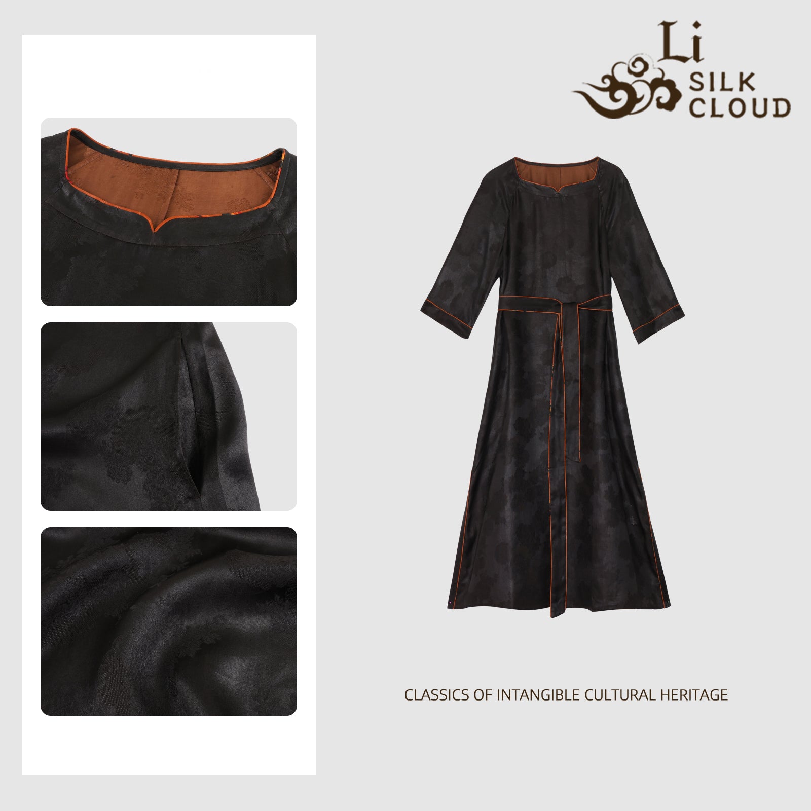 Xiangyunsha Retro Dress · Cool fabric · Oriental elegance   Guangdong Black Pearl Gambiered Guangdong Gauzexiangyunsha