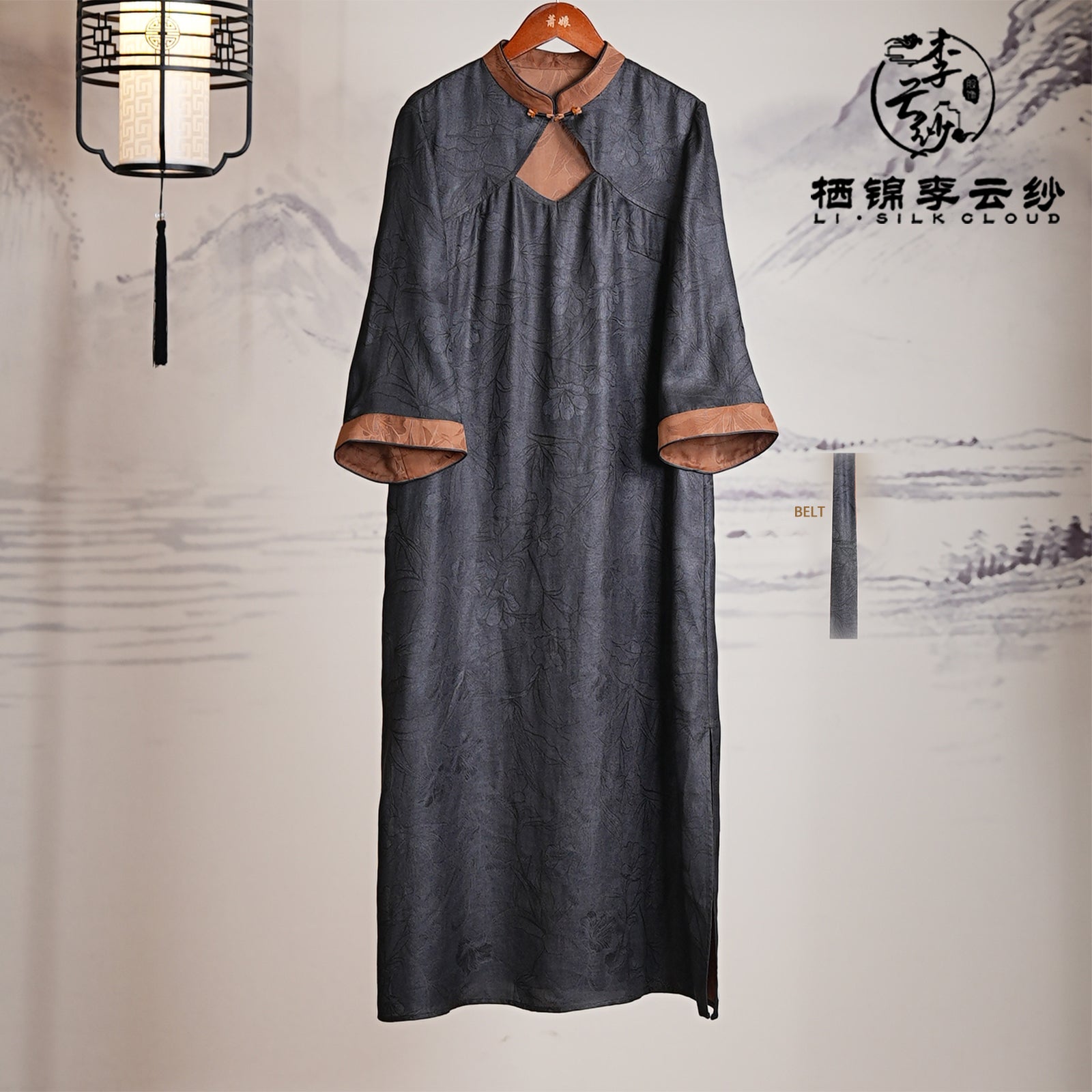 Xiangyunsha Retro Dress · Exquisite openwork side slit ·  Cooling breathable   Guangdong Black Pearl GambieredGuangdong Gauze xiangyunsha