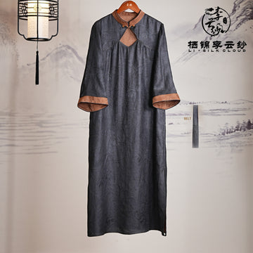 Xiangyunsha Retro Dress · Exquisite openwork side slit ·  Cooling breathable   Guangdong Black Pearl GambieredGuangdong Gauze xiangyunsha