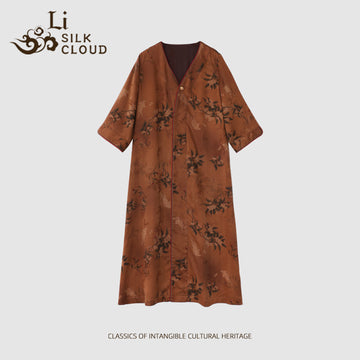 Flower and bird embroidered Xiangyunsha long skirt . Cool and breathable Commuting and vacationing   GuangdongBlack Pearl Gambiered Guangdong Gauze xiangyunsha