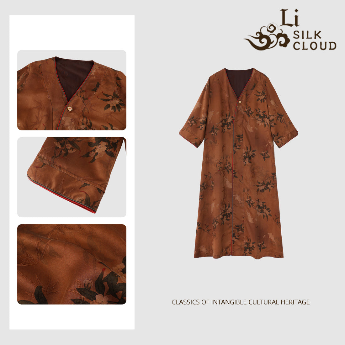 Flower and bird embroidered Xiangyunsha long skirt . Cool and breathable Commuting and vacationing   GuangdongBlack Pearl Gambiered Guangdong Gauze xiangyunsha