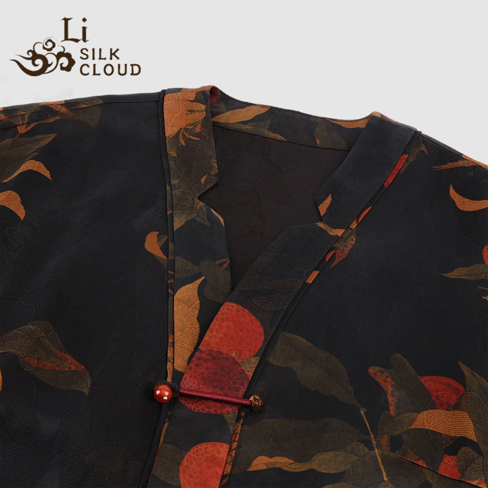 SlLK Wrap Dress Xiangyunsha | ink-Wash Print | Accent KnotButtons | Effortlessly Slim Guangdong Black Pearl GambieredGuangdong Gauze xiangyunsha