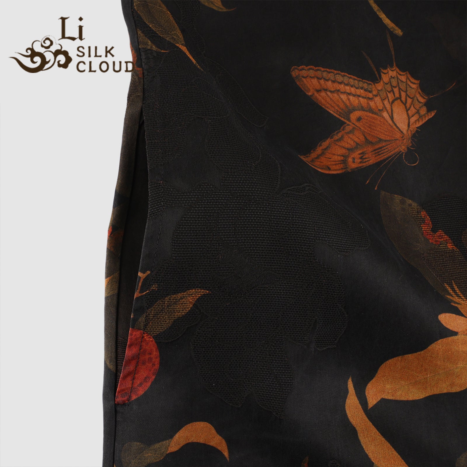 SlLK Wrap Dress Xiangyunsha | ink-Wash Print | Accent KnotButtons | Effortlessly Slim Guangdong Black Pearl GambieredGuangdong Gauze xiangyunsha