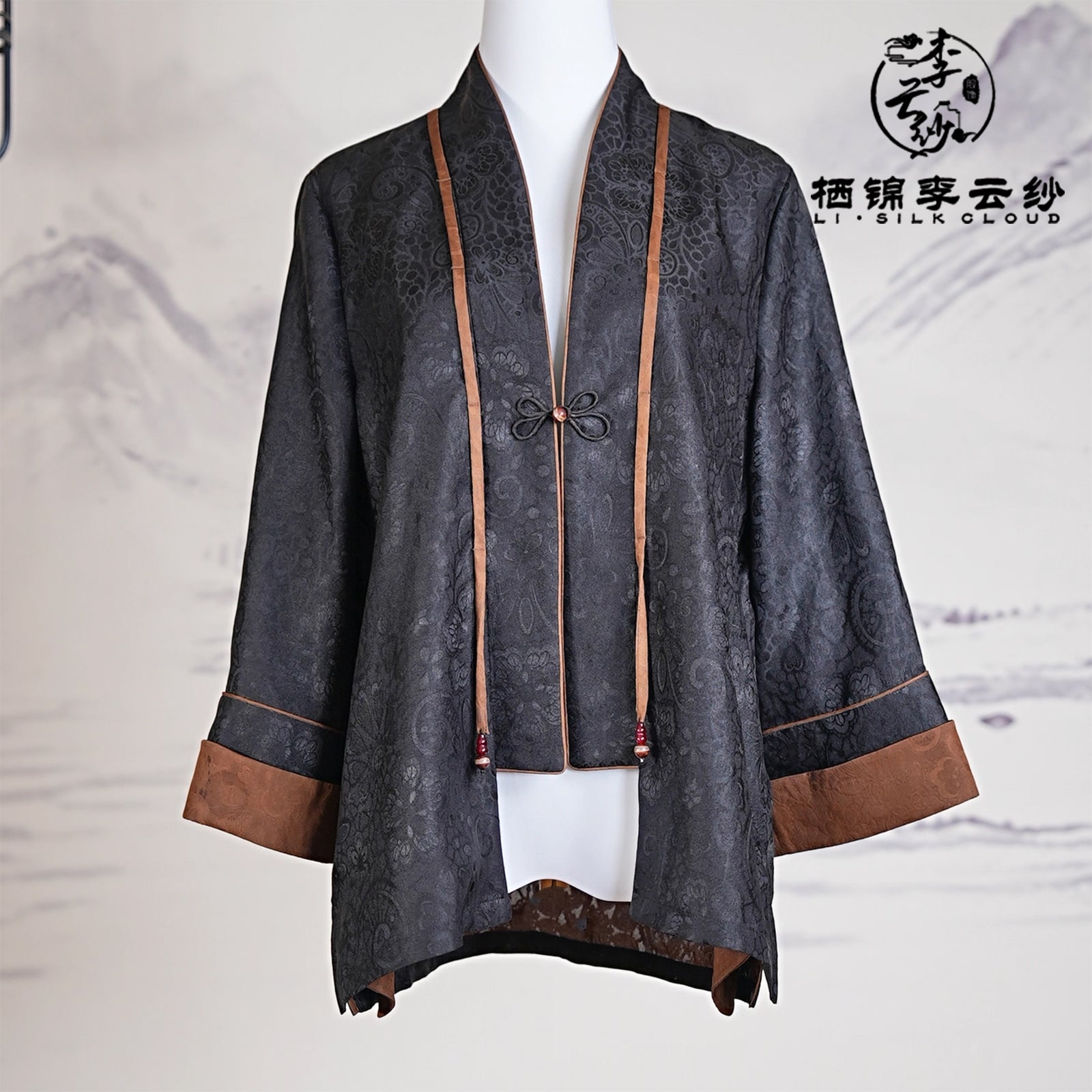 New Chinese-style Xiangyunsha jacket simple and exquisite  Guangdong Black Pearl Gambiered Guangdong Gauze xiangyunsha