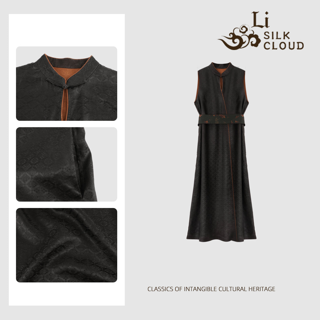 Xiangyunsha Chinese dress WIDE BELT = INSTANT SLIMGuangdong Black Pearl Gambiered Guangdong Gauzexiangyunsha