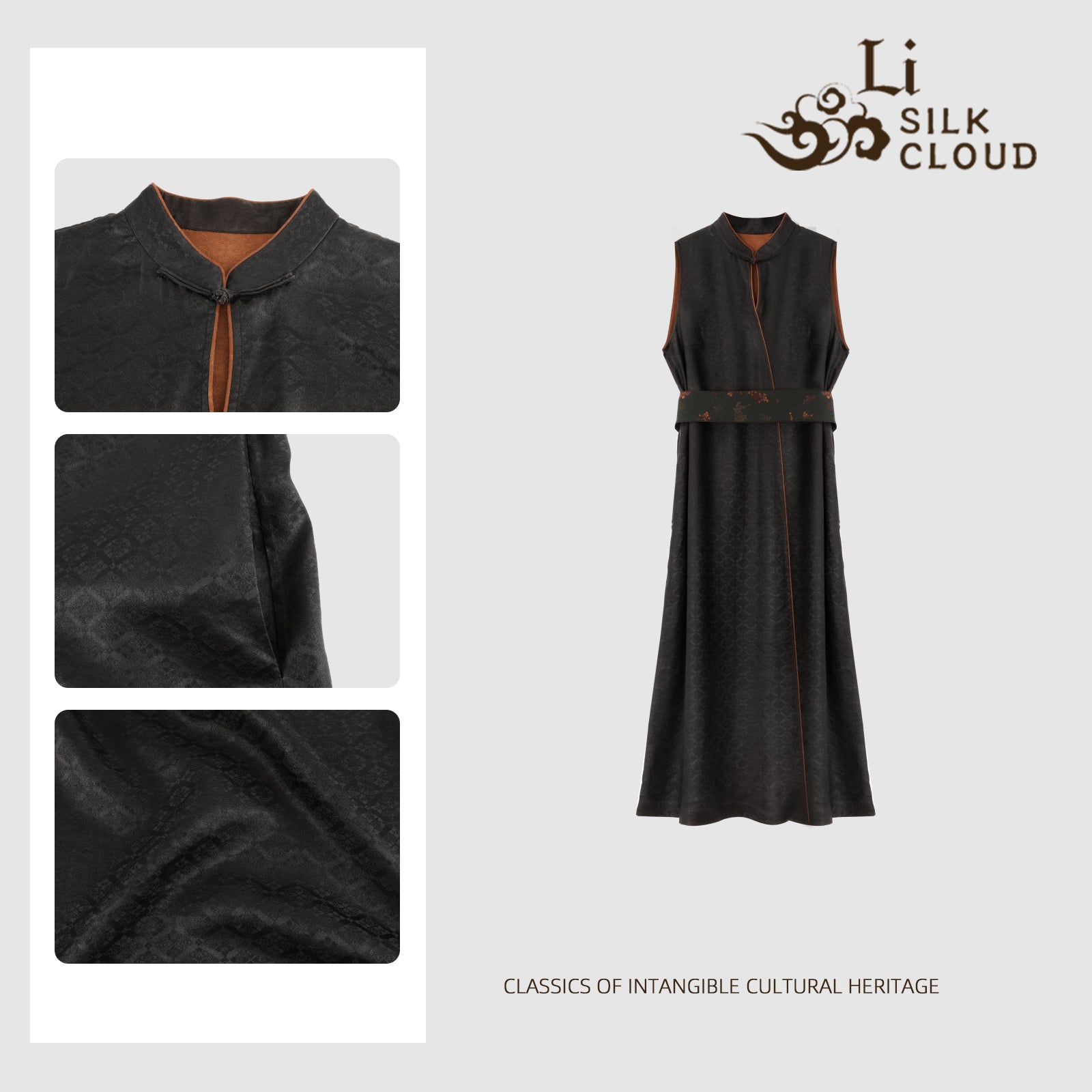 Xiangyunsha Chinese dress WIDE BELT = INSTANT SLIMGuangdong Black Pearl Gambiered Guangdong Gauzexiangyunsha