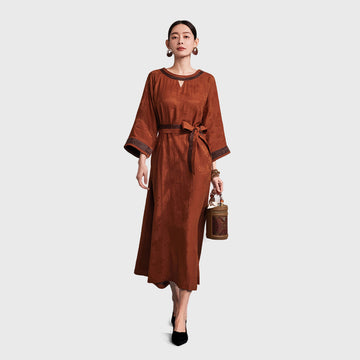 Xiangyunsha Silk Dress | Detachable Belt = 2Styles | Sweat-Free Draped Luxury Guangdong Black PearlGambiered Guangdong Gauze xiangyunsha