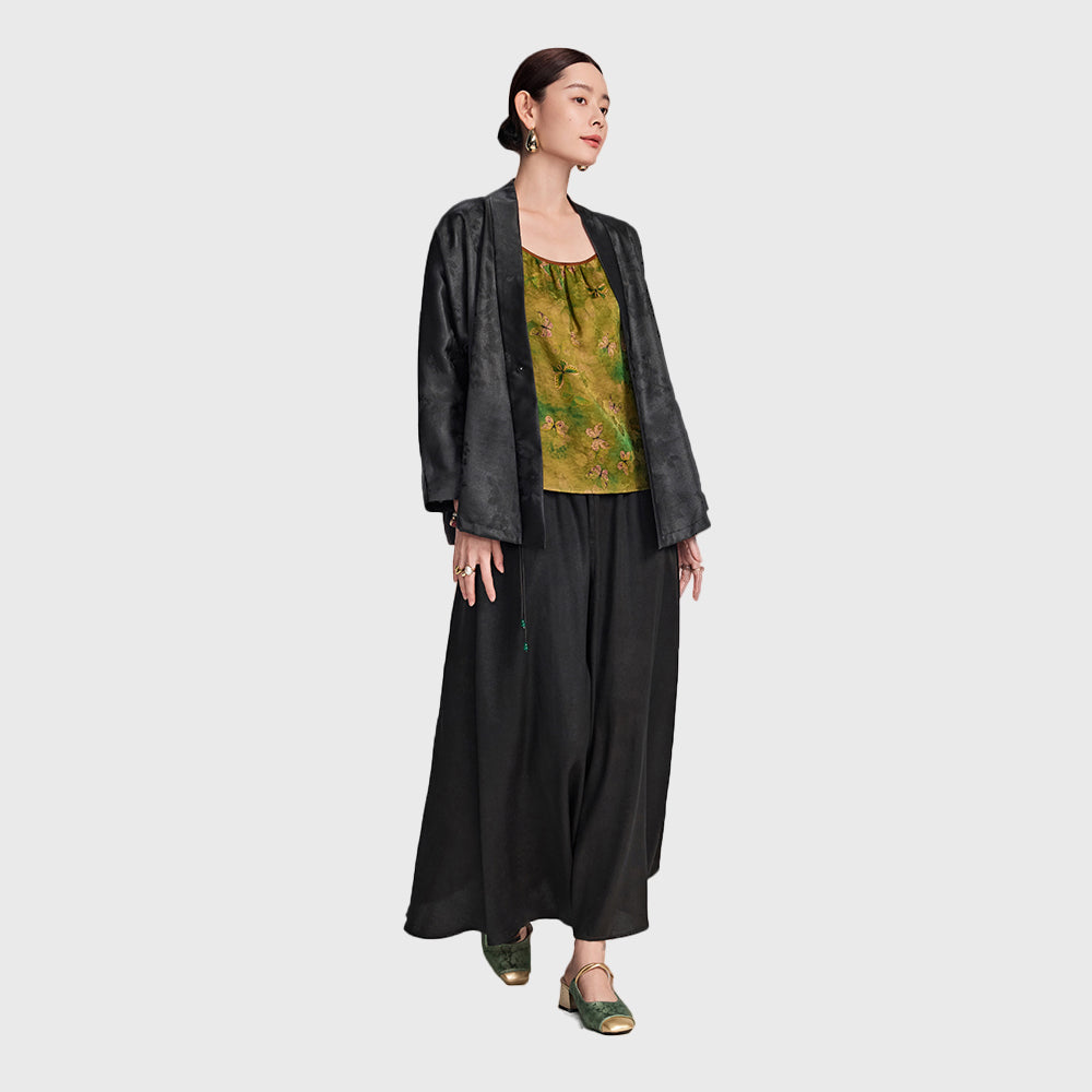 Xiangyunsha Silk Coat | Hand-Stitched Florals |Suitable forboth air-conditioned rooms and outdoors Elegant and notsweaty Guangdong Black Pearl Gambiered GuangdongGauze xiangyunsha
