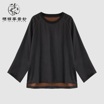 Xiangyunsha Chinese Style Long Sleeve Top - UniqueTexture, Luxury Versatile Guangdong Black Pearl GambieredGuangdong Gauze xiangyunsha