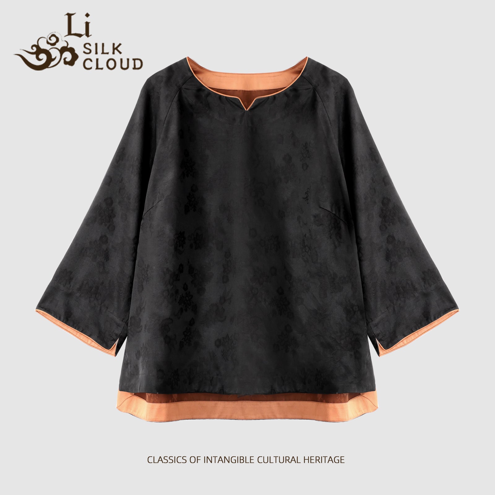 Xiangyunsha Chinese style Zen Top | Flattering Necklineslimming and Can cover hips | Quiet Luxury GuangdongBlack Pearl Gambiered Guangdong Gauze xiangyunsha