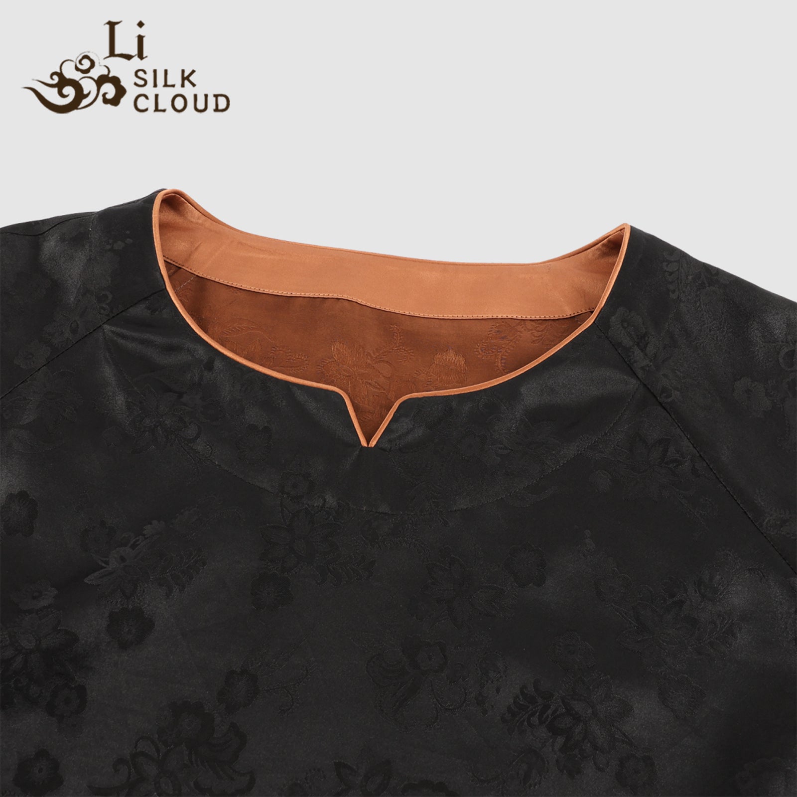 Xiangyunsha Chinese style Zen Top | Flattering Necklineslimming and Can cover hips | Quiet Luxury GuangdongBlack Pearl Gambiered Guangdong Gauze xiangyunsha