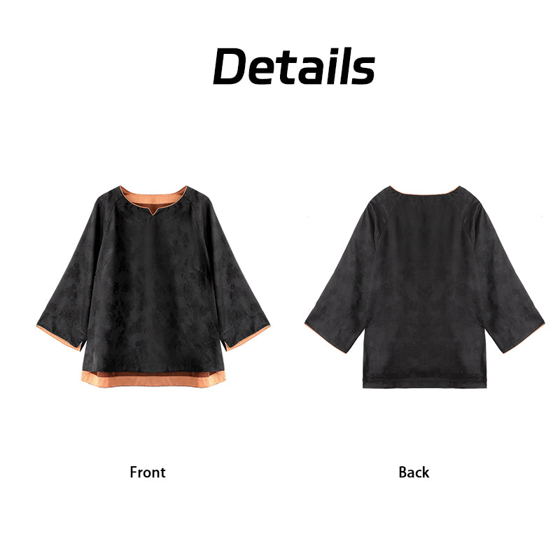 Xiangyunsha Chinese style Zen Top | Flattering Necklineslimming and Can cover hips | Quiet Luxury GuangdongBlack Pearl Gambiered Guangdong Gauze xiangyunsha