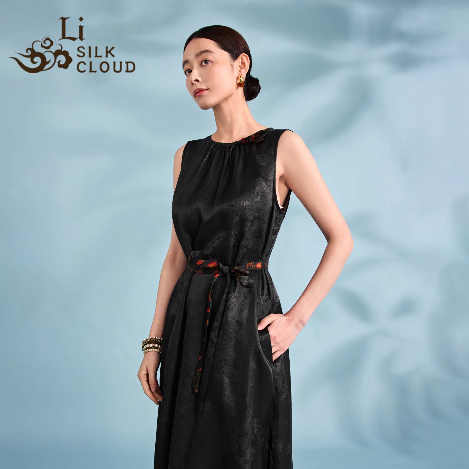 Xiangyunsha Chinese Gambiered Silk Dress | DetachableSash =-5cm Waist |3 Styles: Gala-Resort-OfficeGuangdong Black Pearl Gambiered Guangdong Gauzexiangyunsha