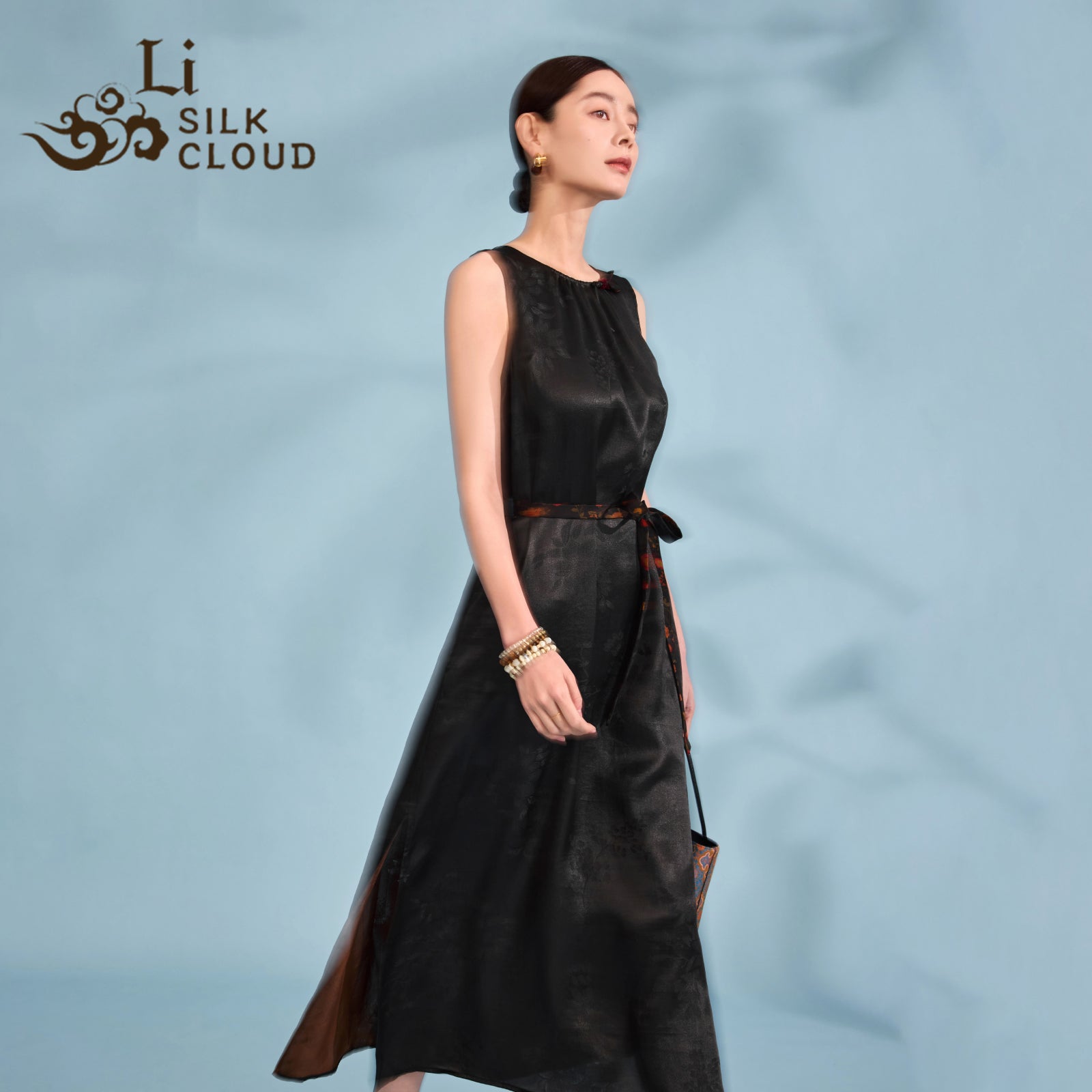 Xiangyunsha Chinese Gambiered Silk Dress | DetachableSash =-5cm Waist |3 Styles: Gala-Resort-OfficeGuangdong Black Pearl Gambiered Guangdong Gauzexiangyunsha
