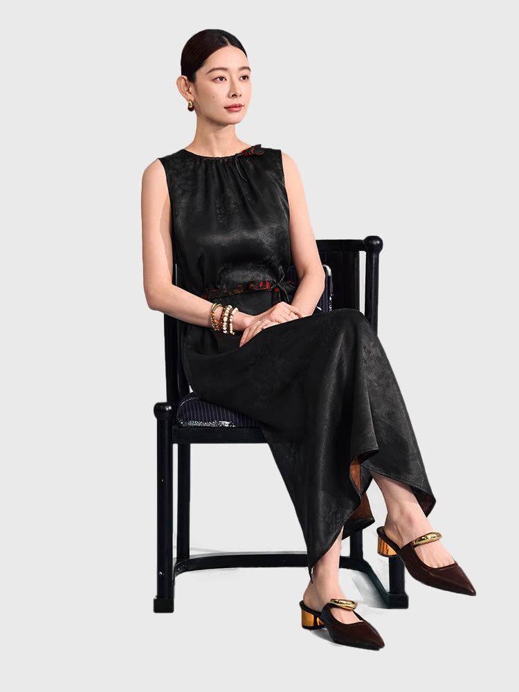 Xiangyunsha Chinese Gambiered Silk Dress | DetachableSash =-5cm Waist |3 Styles: Gala-Resort-OfficeGuangdong Black Pearl Gambiered Guangdong Gauzexiangyunsha
