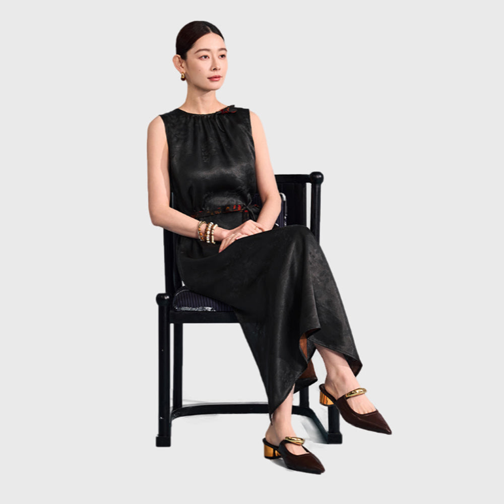 Xiangyunsha Chinese Gambiered Silk Dress | DetachableSash =-5cm Waist |3 Styles: Gala-Resort-OfficeGuangdong Black Pearl Gambiered Guangdong Gauzexiangyunsha