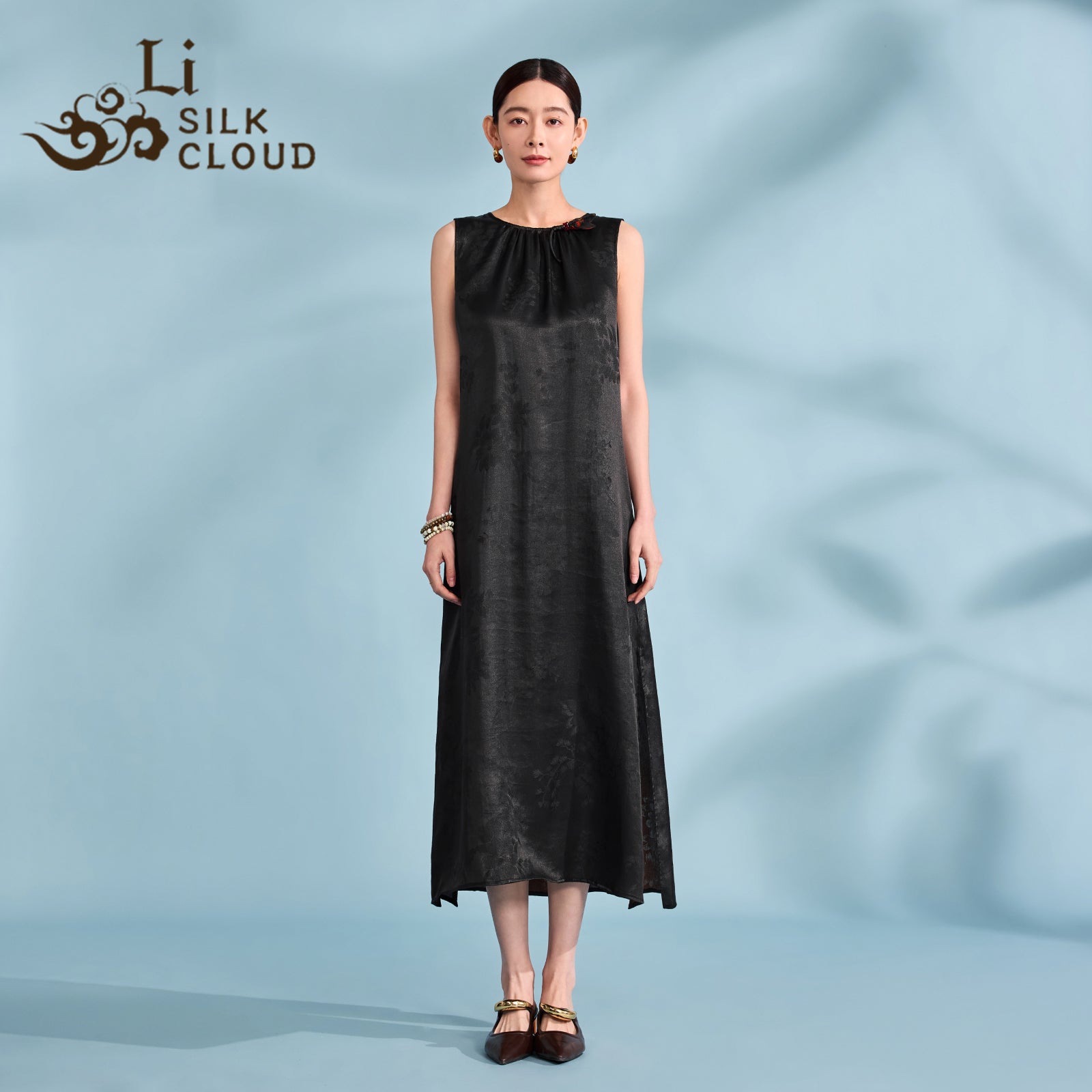 Xiangyunsha Chinese Gambiered Silk Dress | DetachableSash =-5cm Waist |3 Styles: Gala-Resort-OfficeGuangdong Black Pearl Gambiered Guangdong Gauzexiangyunsha