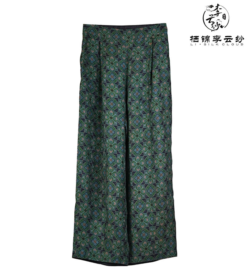 Trendy Oriental Embroidered Pants - Artistic Color Contrast Breezy & Versatile Guangdong Black Pearl Gambiered Guangdong Gauze xiangyunsha