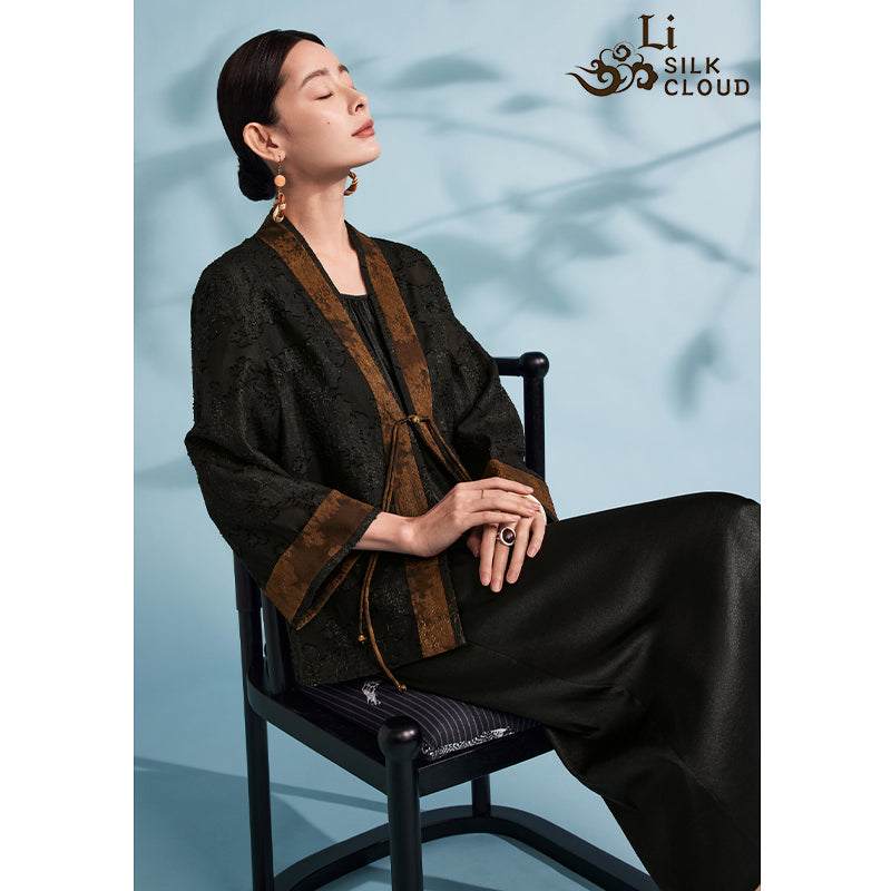 LI SILK CLOUD Women's Black Silk Xiangyunsha Slip Dress - Traditional Dyeing Craft, Stylish Camisole Design