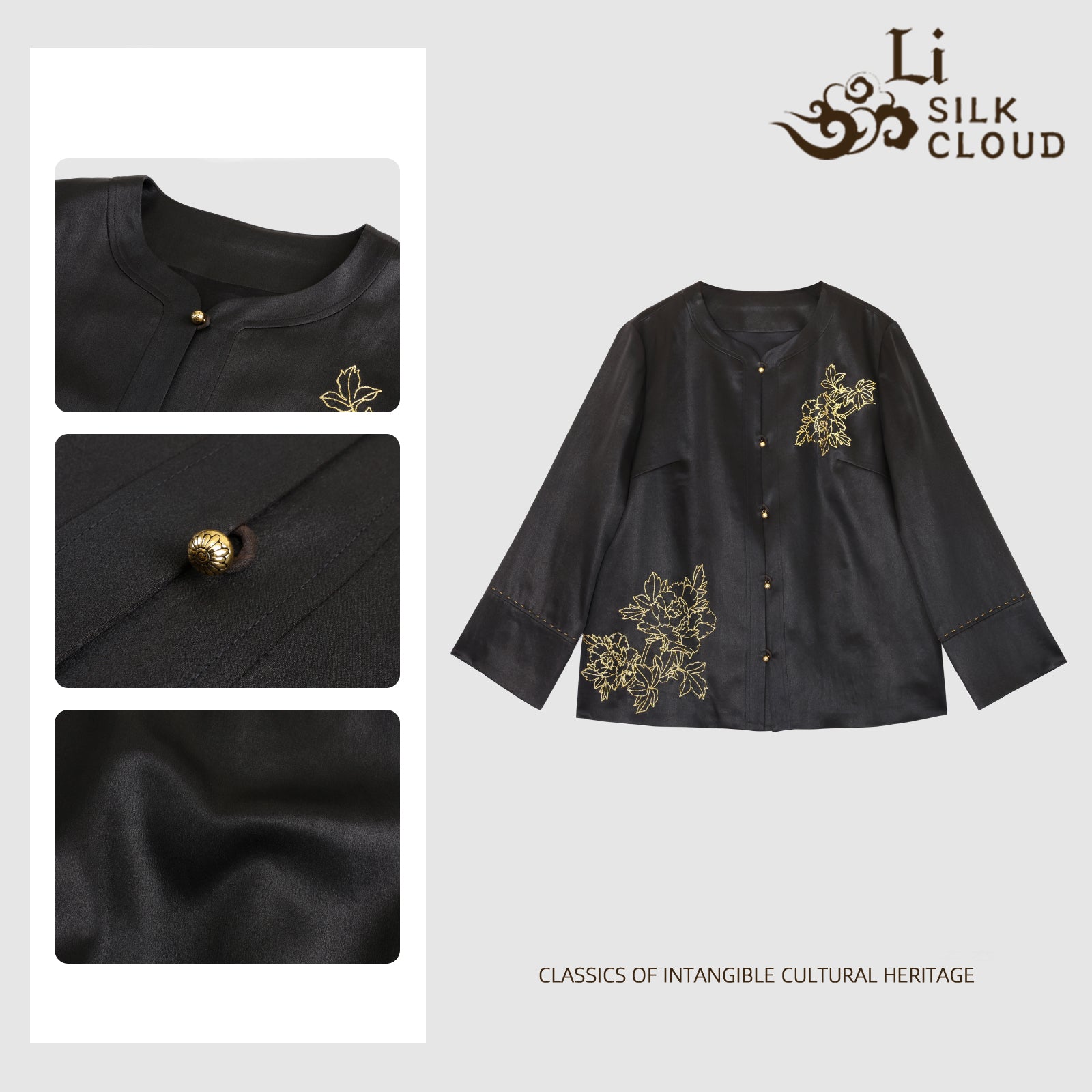 Guangdong Black Pearl Gambiered Guangdong Gauze xiangyunsha Top, Neat Cutting, Easy-Care, Fits Autumn Temperature Swings, Dual-Use for Leisure & Work