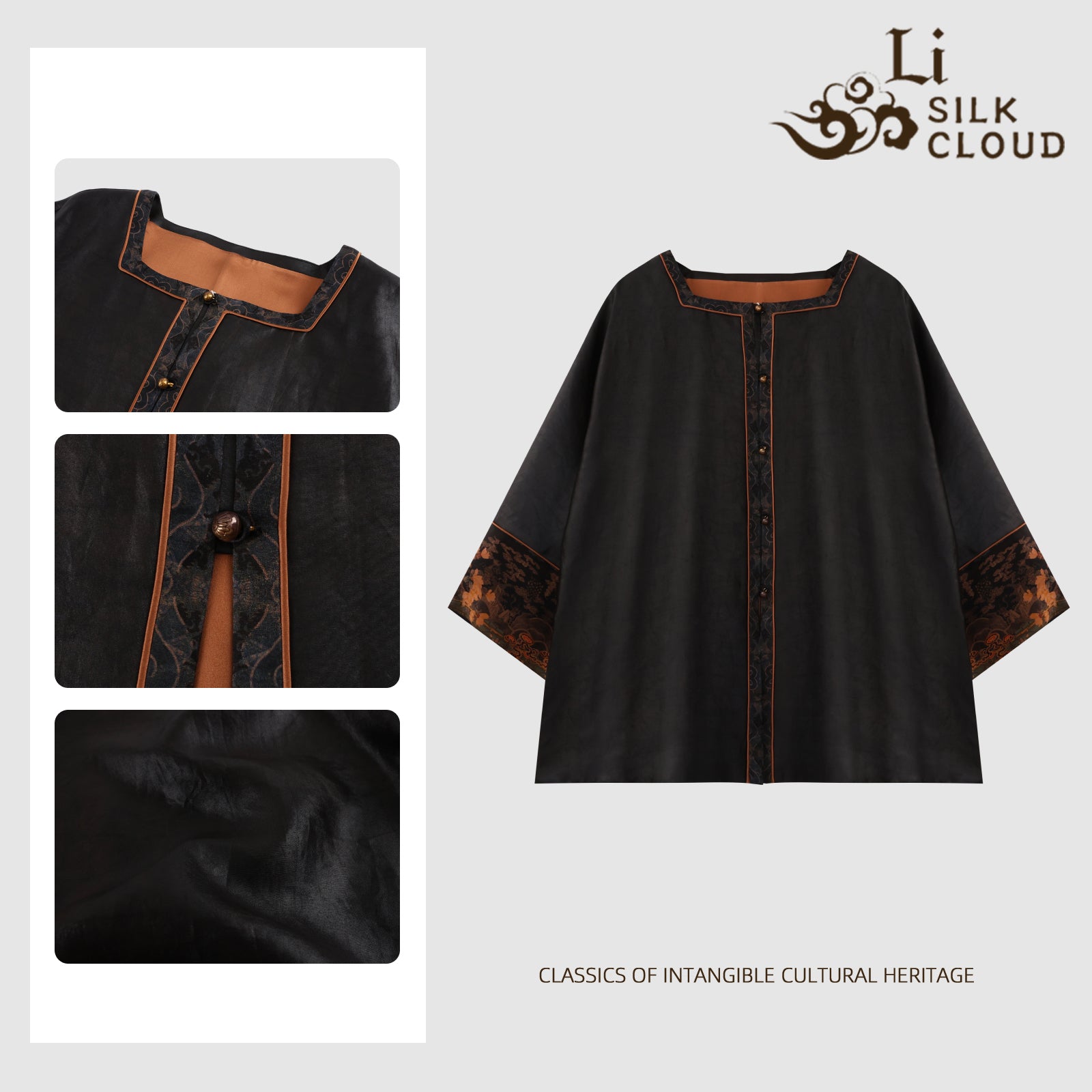 Guangdong Black Pearl Gambiered Guangdong Gauze xiangyunsha  Top, Natural Tuberose Dye, Ancient Sun-Drying Craft, Windproof & Breathable, Fits Day-Night Temperature Swings