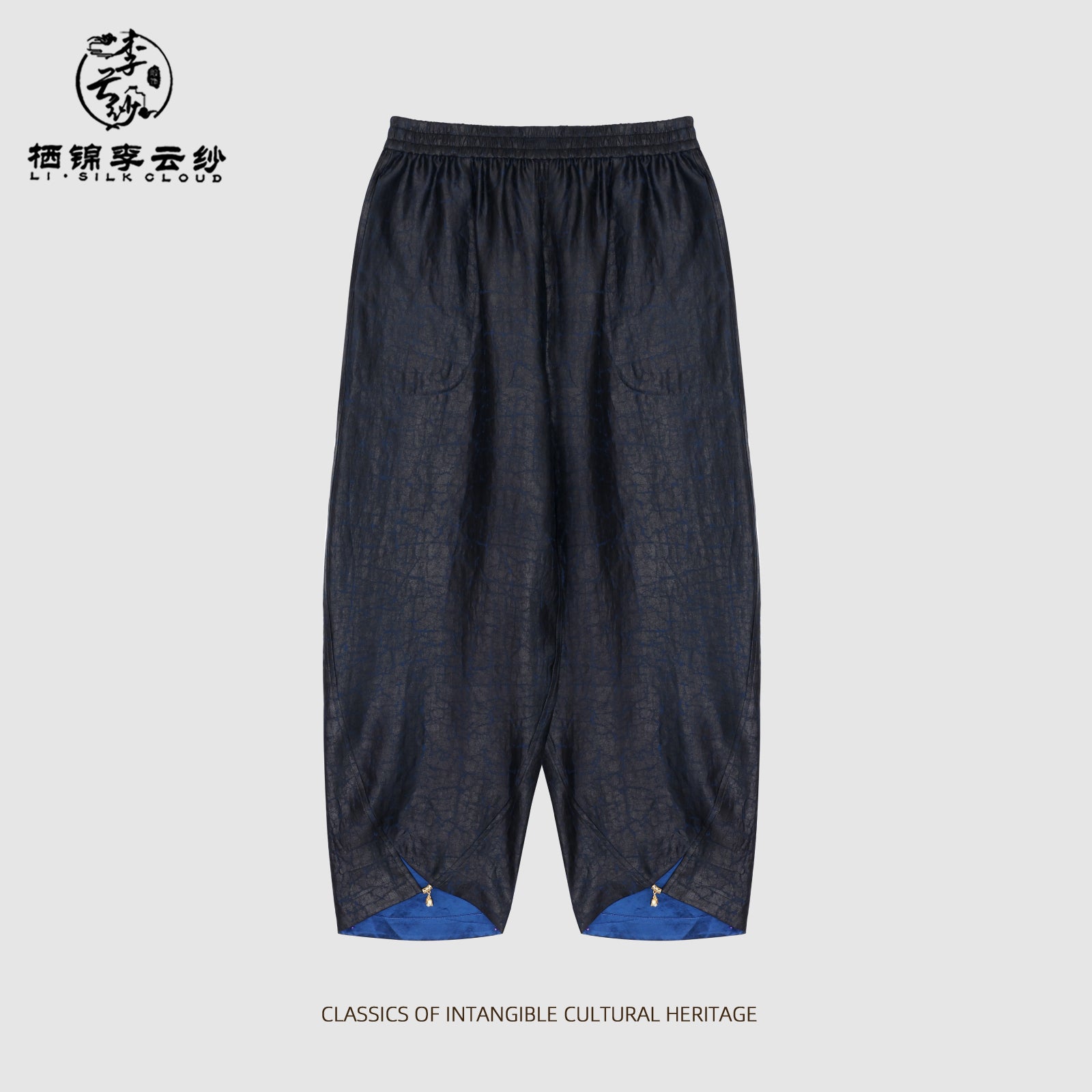 Modest Xiangyunsha Pants Chinese style| Reversible AnkleLength | Eternal Lucky Motif | Breezy in Heat GuangdongBlack Pearl Gambiered Guangdong Gauze xiangyunsha