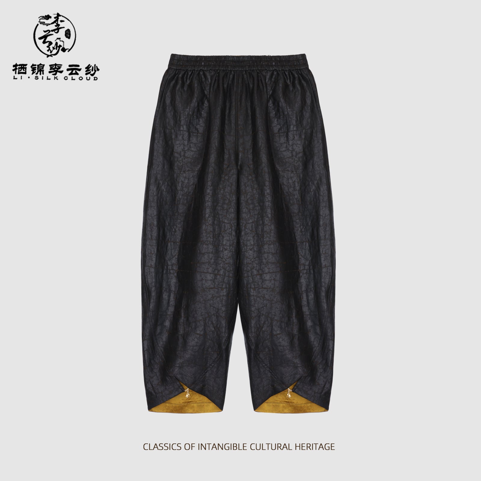 Modest Xiangyunsha Pants Chinese style| Reversible AnkleLength | Eternal Lucky Motif | Breezy in Heat GuangdongBlack Pearl Gambiered Guangdong Gauze xiangyunsha