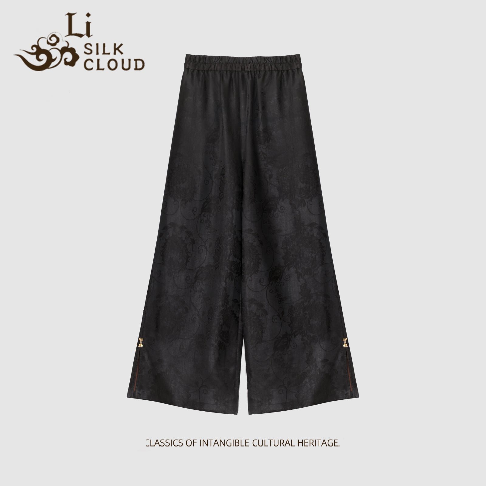 Chinese-style Xiangyunsha retro casual side slit trousers  Guangdong Black Pearl Gambiered Guangdong Gauze xiangyunsha