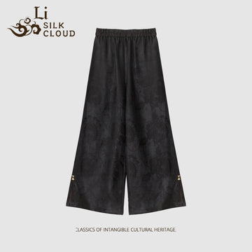 Chinese-style Xiangyunsha retro casual side slit trousers  Guangdong Black Pearl Gambiered Guangdong Gauze xiangyunsha