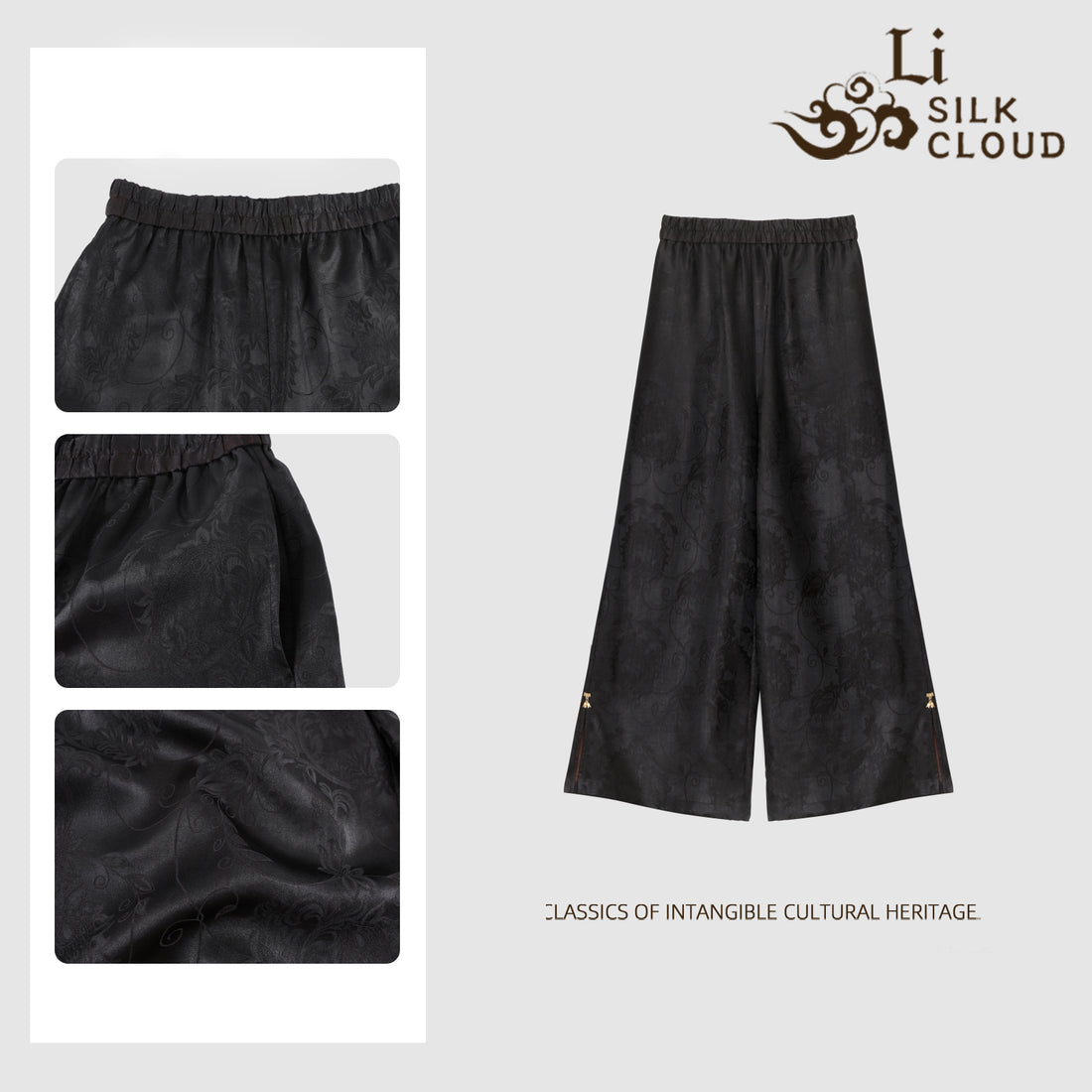 Chinese-style Xiangyunsha retro casual side slit trousers  Guangdong Black Pearl Gambiered Guangdong Gauze xiangyunsha