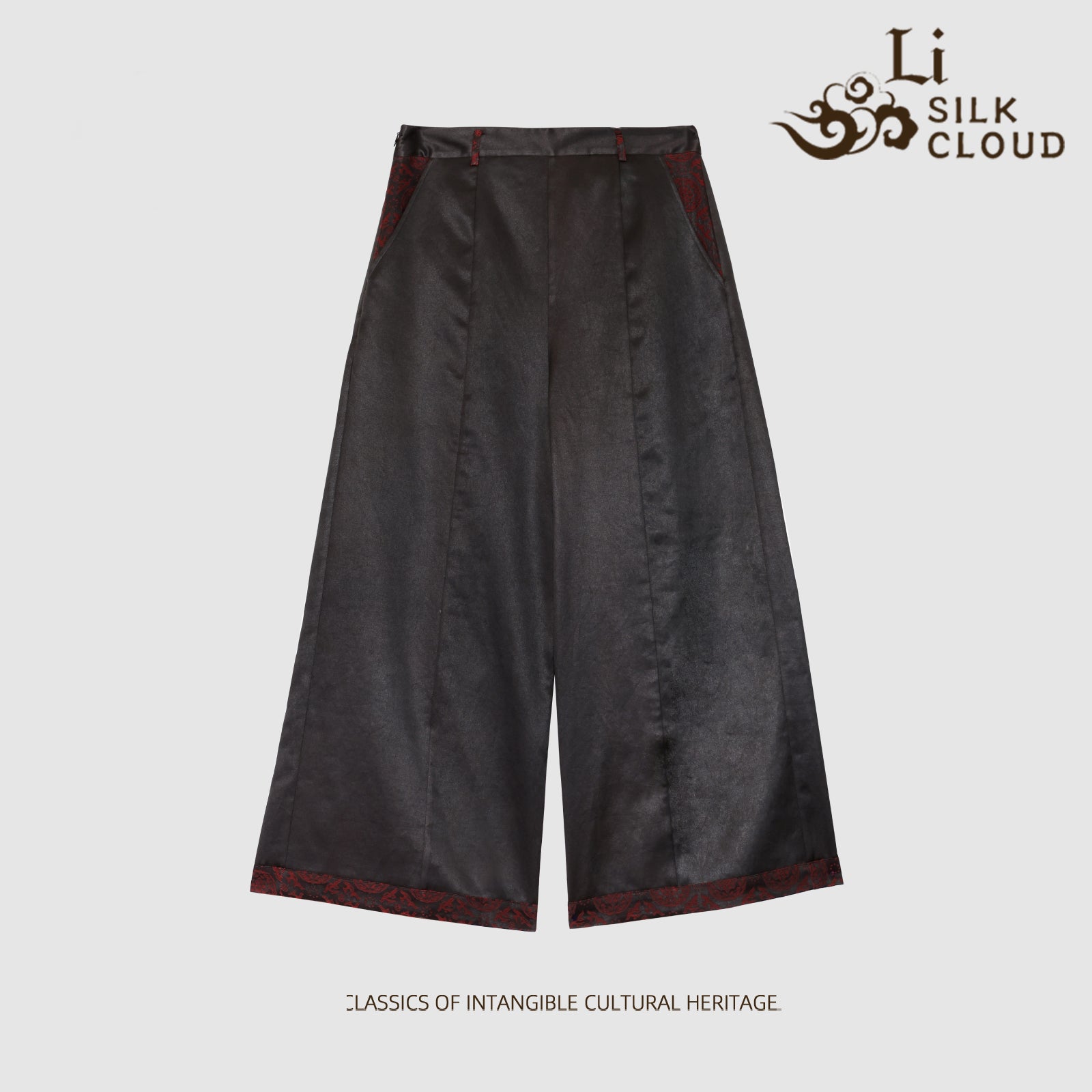 Xiangyunsha Silk Pants Side zipper Vintage Hand Embroidery Hidden pockets Guangdong Black Pearl Gambiered Guangdong Gauze xiangyunsha