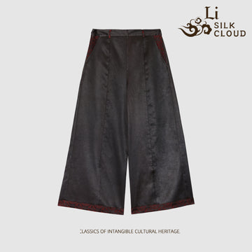 Xiangyunsha Silk Pants Side zipper Vintage Hand Embroidery Hidden pockets Guangdong Black Pearl Gambiered Guangdong Gauze xiangyunsha