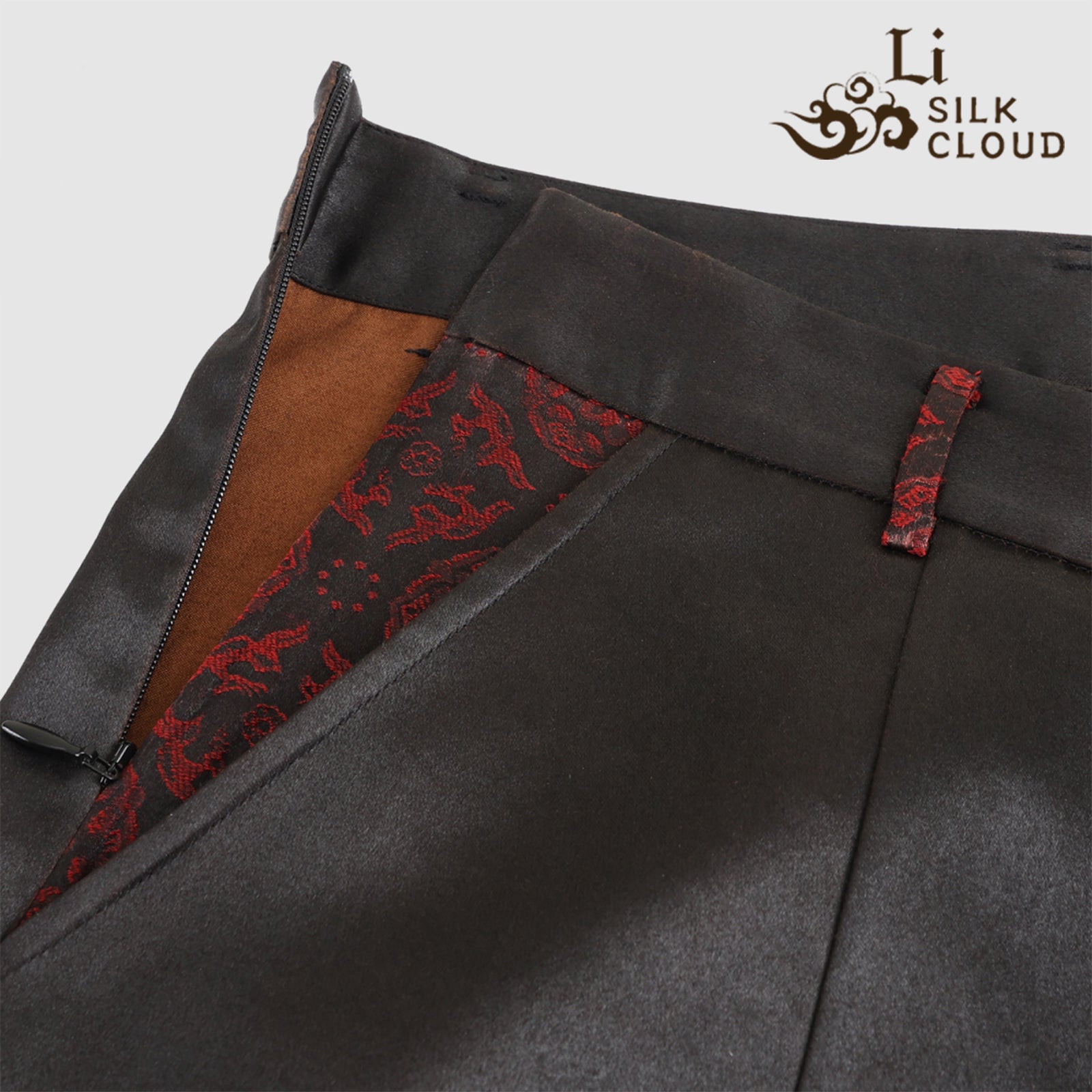 Xiangyunsha Silk Pants Side zipper Vintage Hand Embroidery Hidden pockets Guangdong Black Pearl Gambiered Guangdong Gauze xiangyunsha