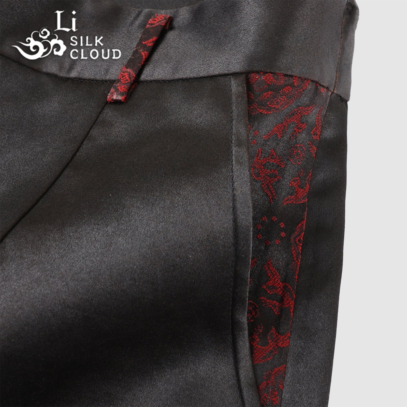 Xiangyunsha Silk Pants Side zipper Vintage Hand Embroidery Hidden pockets Guangdong Black Pearl Gambiered Guangdong Gauze xiangyunsha