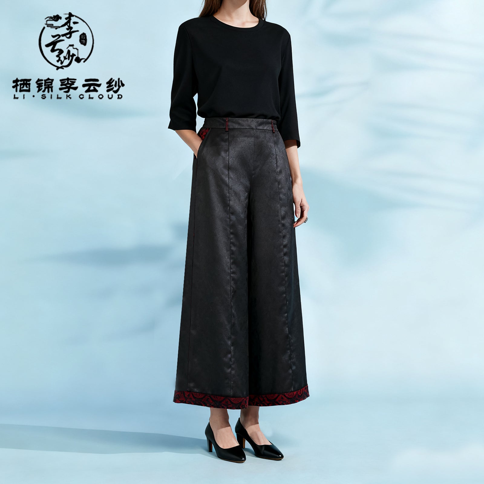 Xiangyunsha Silk Pants Side zipper Vintage Hand Embroidery Hidden pockets Guangdong Black Pearl Gambiered Guangdong Gauze xiangyunsha