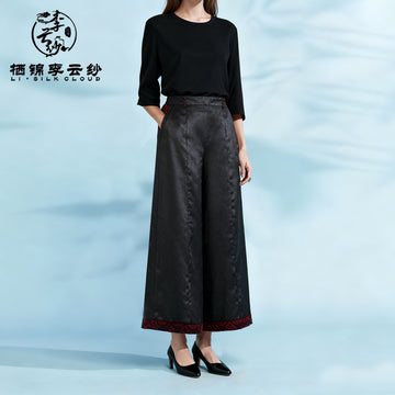 Xiangyunsha Silk Pants Side zipper Vintage Hand Embroidery Hidden pockets Guangdong Black Pearl Gambiered Guangdong Gauze xiangyunsha