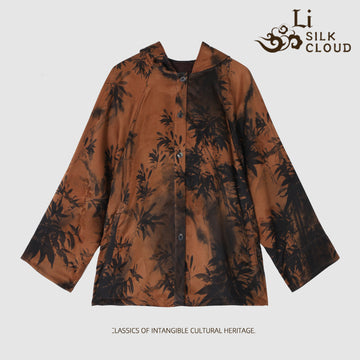 Ink painting hooded jacket UV protection and windproof Suitable for both indoor and outdoor use  Guangdong Black Pearl Gambiered Guangdong Gauze xiangyunsha