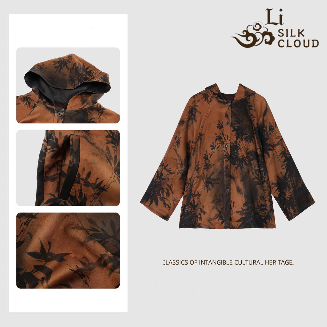 Ink painting hooded jacket UV protection and windproof Suitable for both indoor and outdoor use  Guangdong Black Pearl Gambiered Guangdong Gauze xiangyunsha